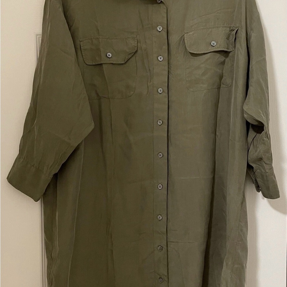 Elizabeth and James Silk Shirt Dress Olive Green Small